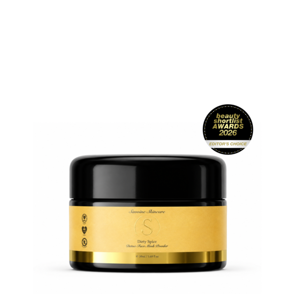 Gold-labeled skincare jar with black lid, featuring Beauty Shortlist Awards 2026 badge (Editor's Choice).
